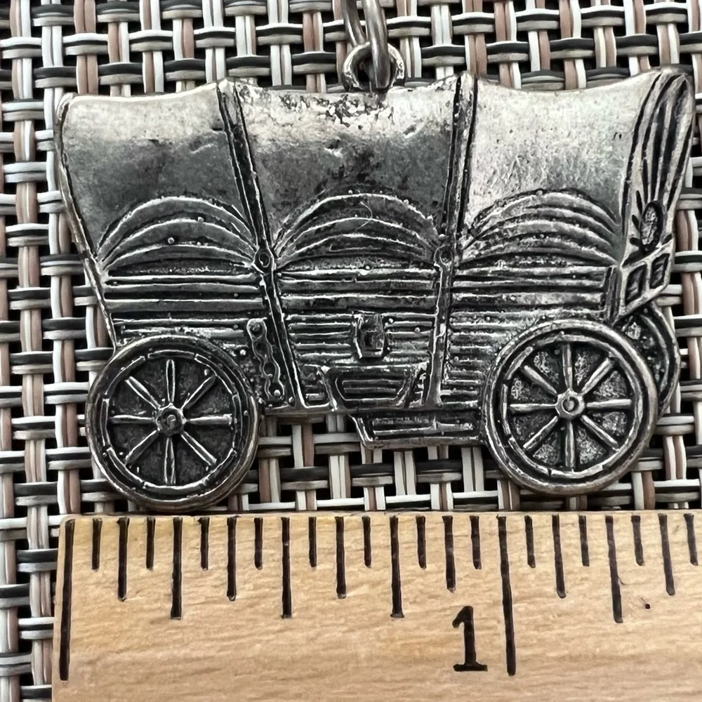 VINTAGE 80s Sterling Silver Wagon Pendant  1” x 1.5”  Stamped STERLING Western